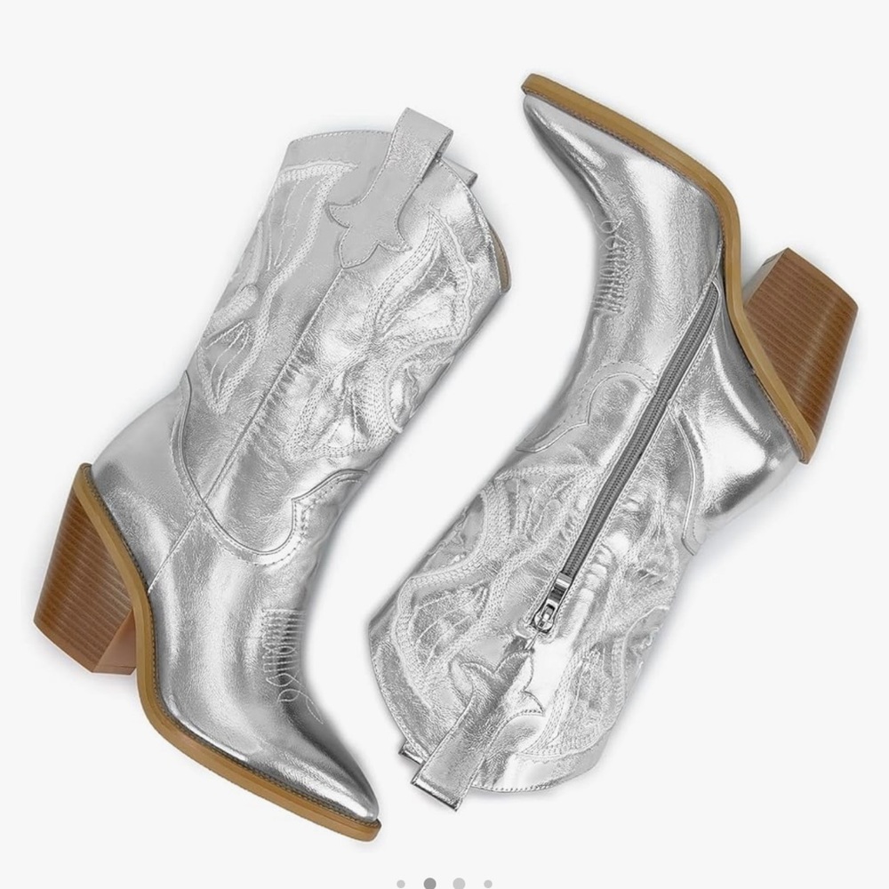Cowboy Boots Metallic Silver